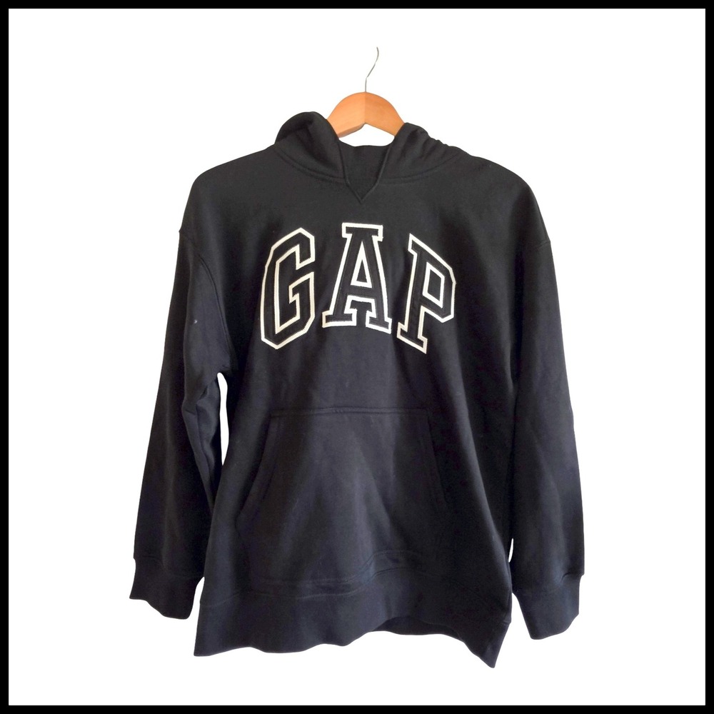 GAP Teen Boys Girls Black Logo Pullover Hoodie Sweatshirt Size 14-16 XL RN54023